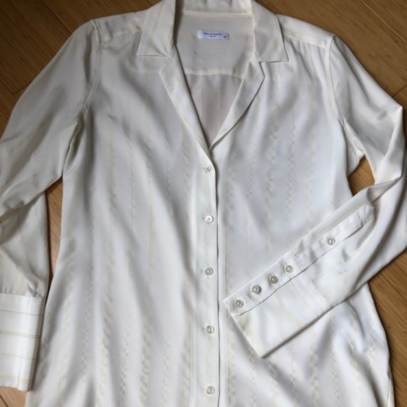 Bone Stripe Tops - Equipment Bone Stripe 100% Silk Blouse Size Small